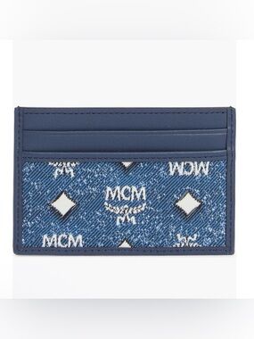 MCM Navy Denim Aren Card Case